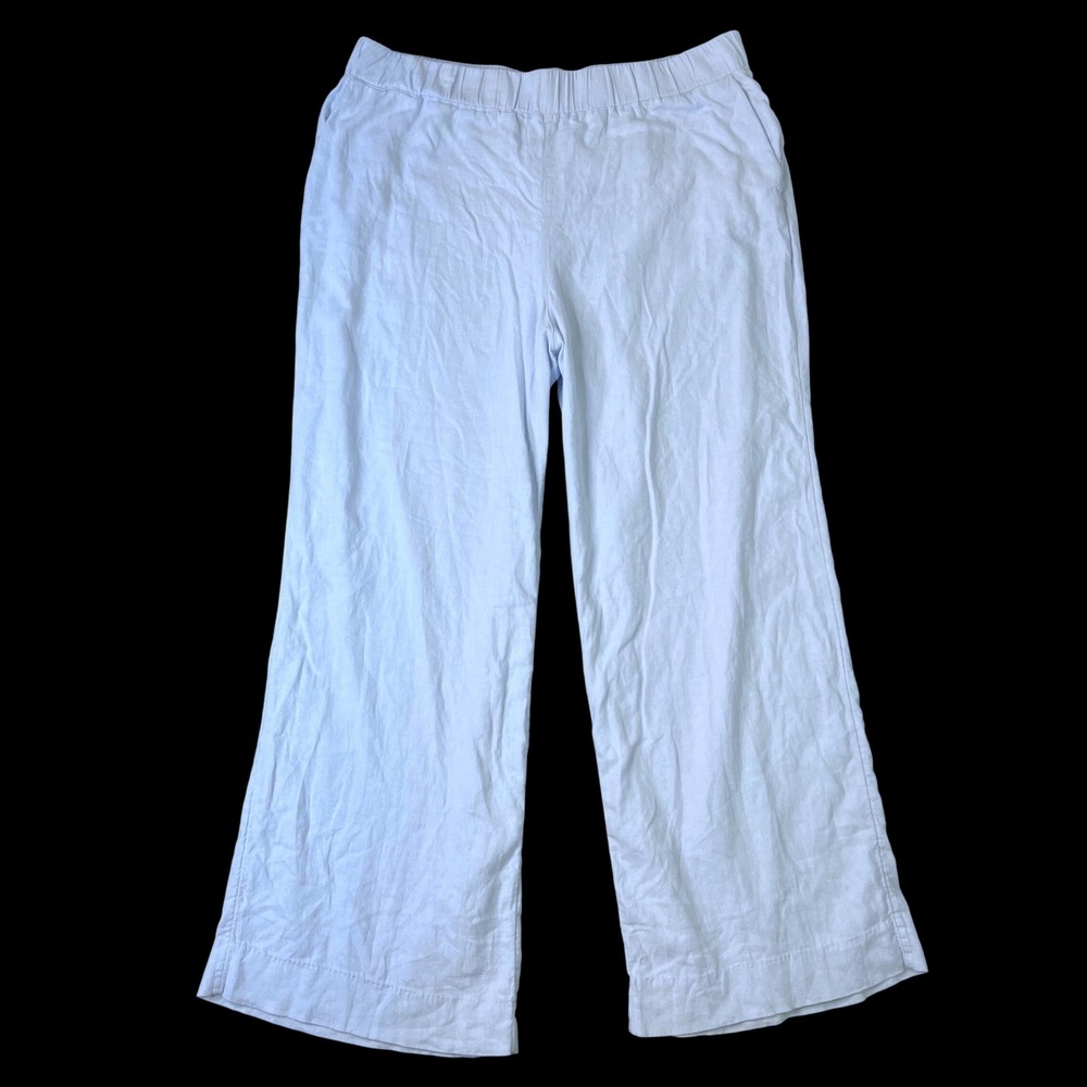 Abercrombie & Fitch Light Blue Linen Wide Leg Barrel Pant XL Boho Elastic Waist